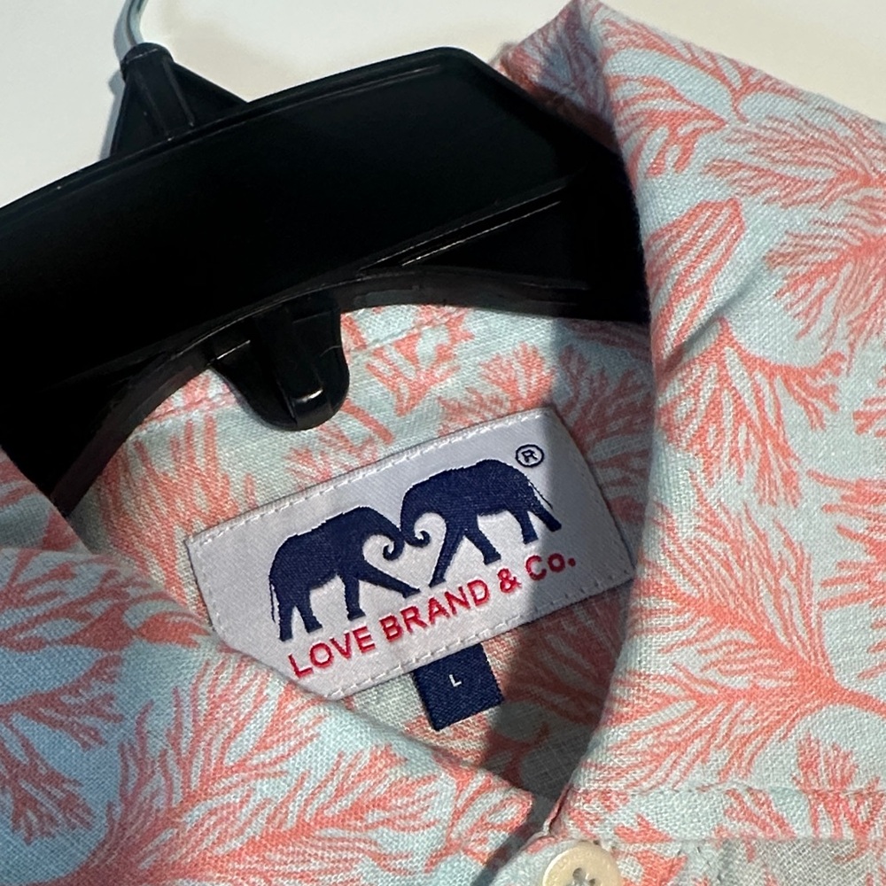 Men's Coral Leaf-Print Linen Shirt - Picture 5 of 7